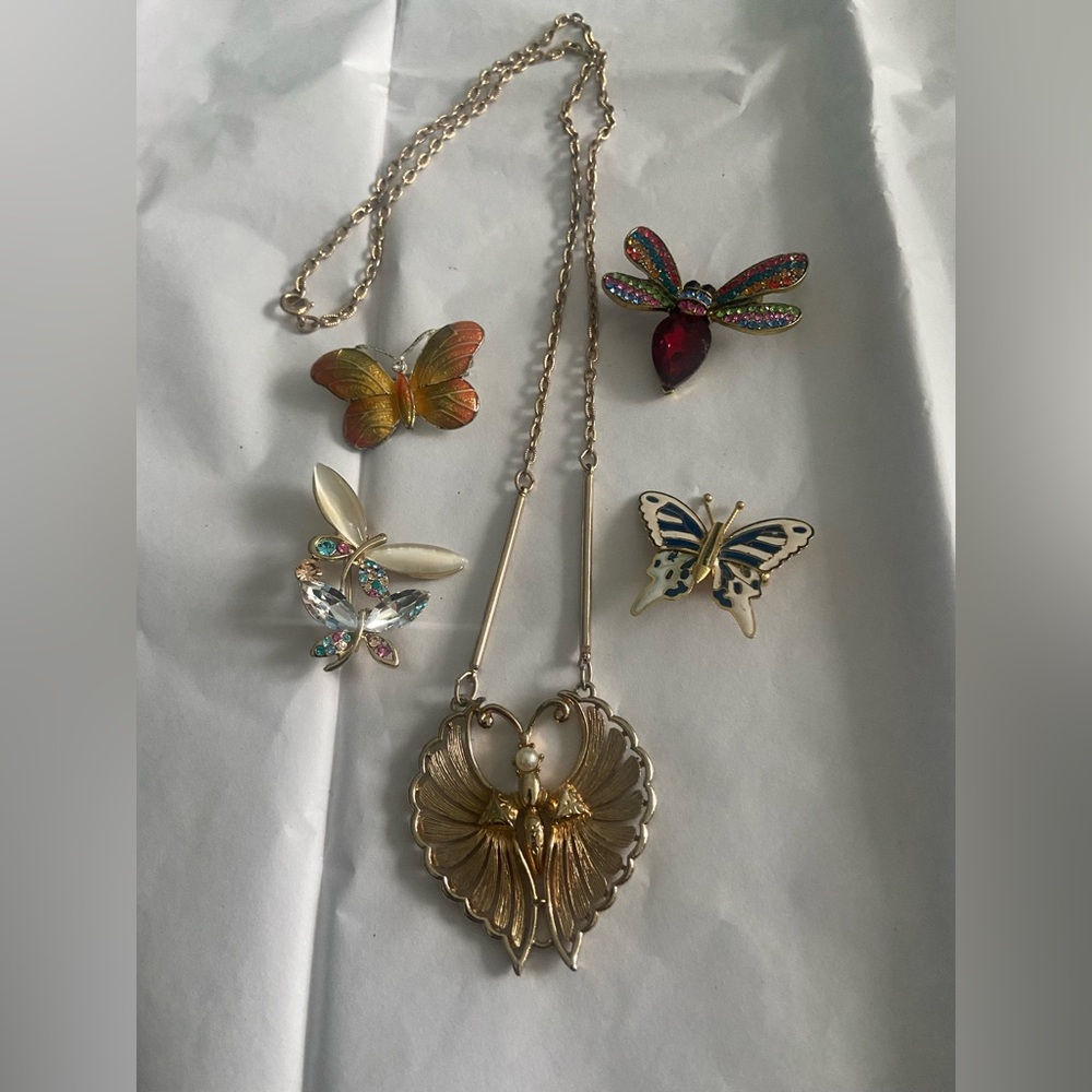 Jewelry Lot Butterfly Brooch Necklace Wearable Pretty